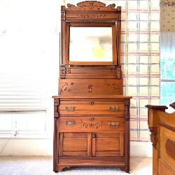 Antique Carved Wooden Dresser with Swivel Mirror
