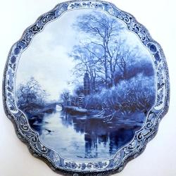 LARGE ROYAL DELFT *APPLIQUE* PLAQUE, JT&L CA 1900, APPROXMATELY 13 3/4 IN X 15 1/4 IN