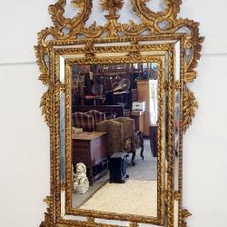 ORNATE TRIPLE MIRROR EDGE GILTWOOD MIRROR, SOME LOSS TO CARVING, APPROXIMATELY 35 IN X 63 IN H