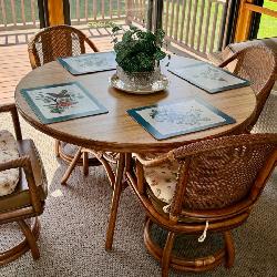 Rattan Bamboo Dining Table 4 Chairs 