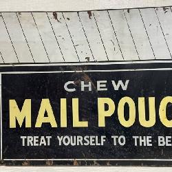 Chew Mail Pouch’ Metal Sign with Barn Shape and wooden framed back,  56in x 35in 