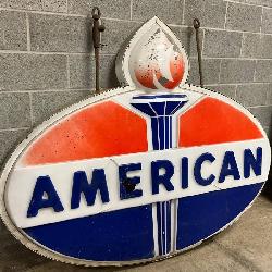 Lexan American Gas Station Sign with Flame and Torch Design, 76in x 61in