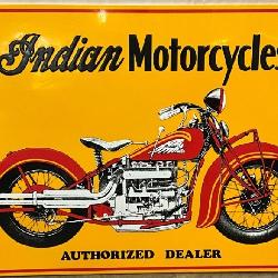 Emb. Indian Motorcycles Authorized Dealer Sign with Wooden Back, 59×39 
