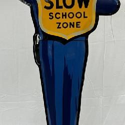 1957 Coca-Cola Double-Sided Metal School Zone Sign with Police Officer Motif