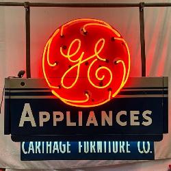 Original Porc. Double Sided GE Appliances Neon Sign, 55in x 50in w/ 10in. can 