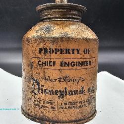  1950s Walt Disney Productions oil can marked 'Property of Chief Engineer Disneyland R.R.'; measures