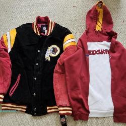  Washington Redskins NFL apparel with black and burgundy varsity-style snap jacket with front and ba