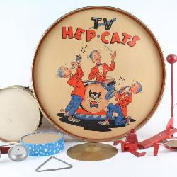 Lot # : 100 - 1950's TV Hep Cats Toy Drums Ohio Art Co.