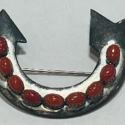 STERLING SILVER SIGNED CORAL BROCH 9.40GRS
