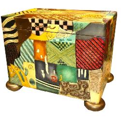 Unique Picasso style paint decorated storage chest - www.SouthJerseyAuction.com