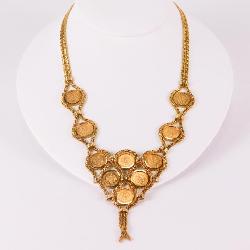 14k Yellow Gold Filigree Link Bib Necklace with Coins