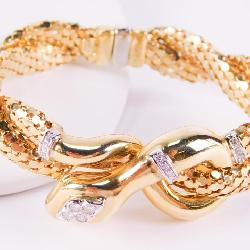 14k Yellow Gold and Diamond Snake Bracelet