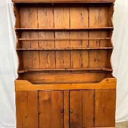 1800S PINE 2PC. PEWTER CUPBOARD 