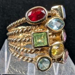 Gold Plated Sterling Silver And Multi-Colored Gemstone Ring, 925 Silver