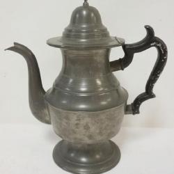 1111	EARLY AMERICAN PEWTER TEA POT, RUFAS DUNHAM WEST BROOK ME, CA 184, APPROXIMATELY 11 IN H