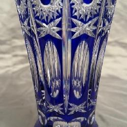 U - COBALT CUT-TO-CLEAR CRYSTAL VASE (L17)
