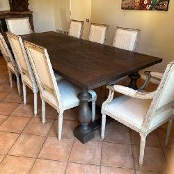 Attractive Nine Piece Trestle Dining Table With Six Side Chairs And Two Captain's Chairs. 