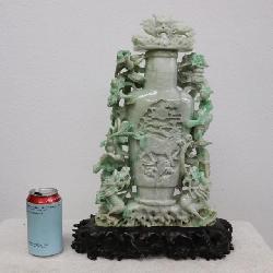 massive Chinese jadeite carved covered vase