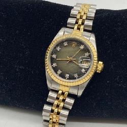 Rolex Datejust Diamond Dial Ladies Wristwatch With Two-Tone Stainless Steel Band In Working Condition. The Dark Grey Dial Has Crazing.