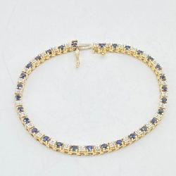 14k Gold Ladies Diamond And Sapphire Tennis Bracelet. 7 Inches Long, 9g.