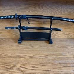 Katanas On Stand, 18 And 28 Inch Long Blades.