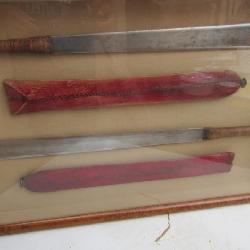 Shadow box contains 2 handmade African knifes with cases MADE BY THE MAISSA TRIBE - OBTAINED FROM TH