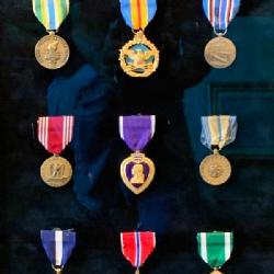 Framed Military Medals Including A Purple Heart. See Lot 17433 For A Companion Piece.