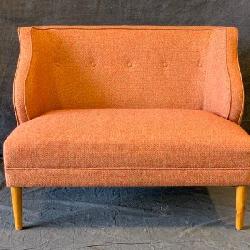 Contemporary Upholstered Chair In A Reddish Orange Hue, Extra Wide.
