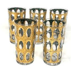 Mid Century 22kt Gold Decorated Glass Tumblers, Likely By Culver. 5.5 Inches High.