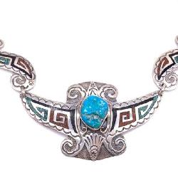 Jimmy Victor Begay Navajo Necklace With Large Turquoise Cabochon. 17 Inches Long.