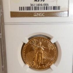 2011 25TH ANN $25 GOLD EAGLE MS70
