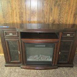 Solid wood electric fireplace dark cherry wood like new, 39 1/2* 60* 15 3/4