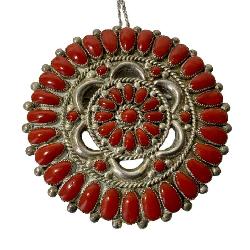  Lorraine Waatsa Navajo Red Coral Cluster Sterling Pendant Necklace