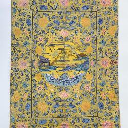 Chinese Yellow Silk Gauze Embroidered Panel, Qing Dynasty