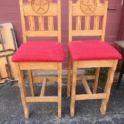 50*18*17 High back western style bar stools with red seating, also has star décor on back on back re