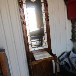 VINTAGE Hall Tree coat hanger with mirror front, small granite top piece, -- 77*21*12 