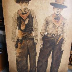 Large wall Canvas By: Bustamante 2 western dressed men/ cowboys very cool painting-- 60*40