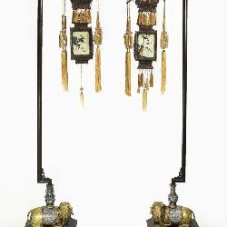 Pair of Chinese Zitan, Cloisonne and Gilt Bronze Lantern Stands, Qing Dynasty