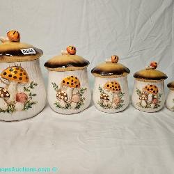 A complete set of 5 1976 Sears and Roebuck Merry Mushroom Canisters in great condition.