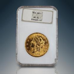 1904 20 Dollar NGC MS64 Double Eagle United States Gold Coin. //