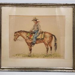 Olaf Carl Wieghorst 1899-1988 American / Danish Ink And Watercolor Painting Cowboy On A Horse 