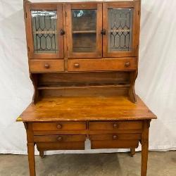 EARLY BAKERS CABINET W/ FROSTED TOP
