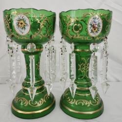 Pair of Antique Hand Painted Candle Lusters