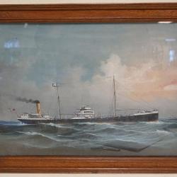 1137	OIL PAINTNG OF THE SHIP PEARL SHELL, SHIPS YEARS OF SERVICE, BUILT IN 1916, SCRAPED IN 1932