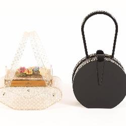 Wilardy Lace Inset Lucite Bag with Flowers and a Wilardy Black Rhinestone Lucite Bag