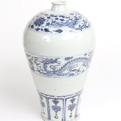 Ming Blue & White Dragon Meiping Porcelain Vase w/Korean Aged Label
