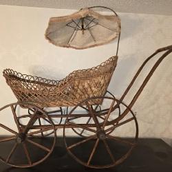 Vintage Wooden Delicate Baby Cradle Buggy