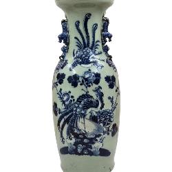 Large 19th C Chinese Celadon Blue And White Porcelain Vase
