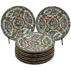 Lot Of 10 Antique Chinese Rose Medallion Plates