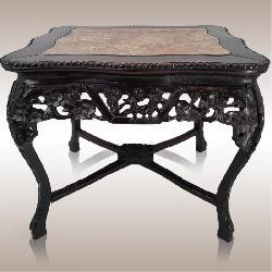A Finely Carved Antique Chinese Rosewood & Marble Top Table 19th Century